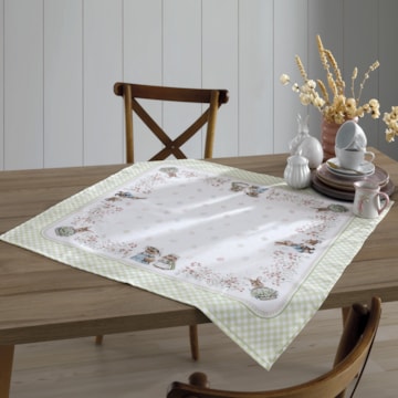 Toalha de Chá / Centro de Mesa Dohler Clean Renova Estampado Digital Coelhos de Páscoa 78cm x 78cm