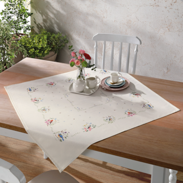 Toalha de Chá / Centro de Mesa Dohler Clean Renova Estampado Digital Jardim Off White 78cm x 78cm