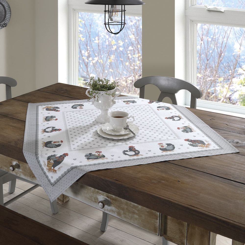 Toalha de Chá / Centro de Mesa Dohler Clean Renova Estampado Digital Lia Galinhas 78cm x 78cm
