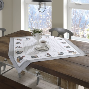 Toalha de Chá / Centro de Mesa Dohler Clean Renova Estampado Digital Lia Galinhas 78cm x 78cm