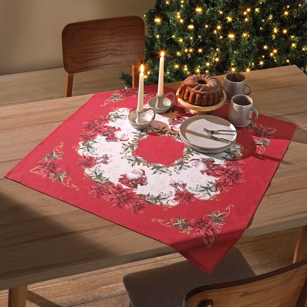 Toalha de Chá / Centro de Mesa Dohler Clean Renova Estampado Digital Natal com Noel 78cm x 78cm