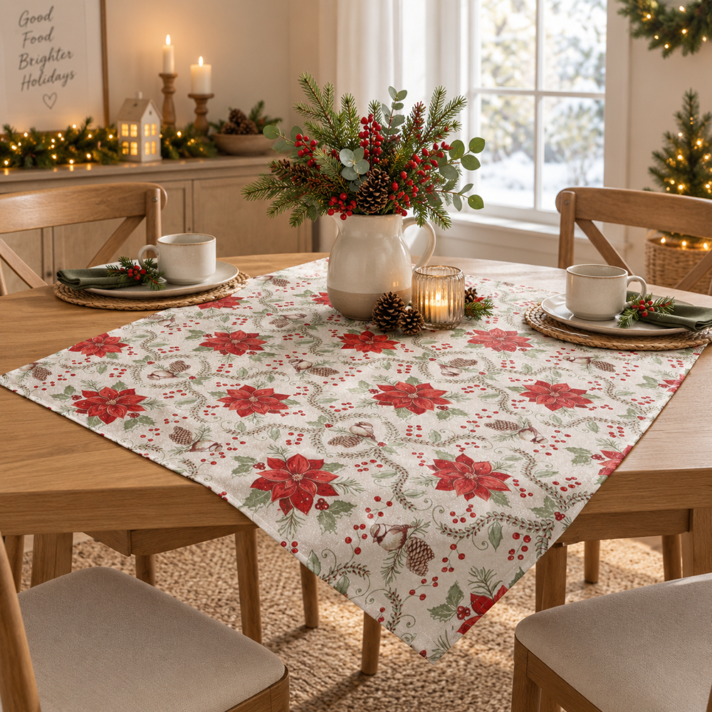 Toalha de Chá / Centro de Mesa Dohler Jardim de Natal com Efeito Brilho 78cm x 78cm