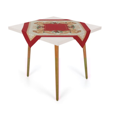Toalha de Chá / Centro de Mesa Karsten Sinos de Natal com Efeito Ouro 78cm x 78cm