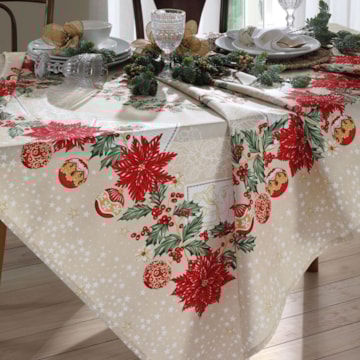 Toalha de Mesa Quadrada Dohler Athenas Postal Natalino 4 Lugares 1,40m x 1,40m
