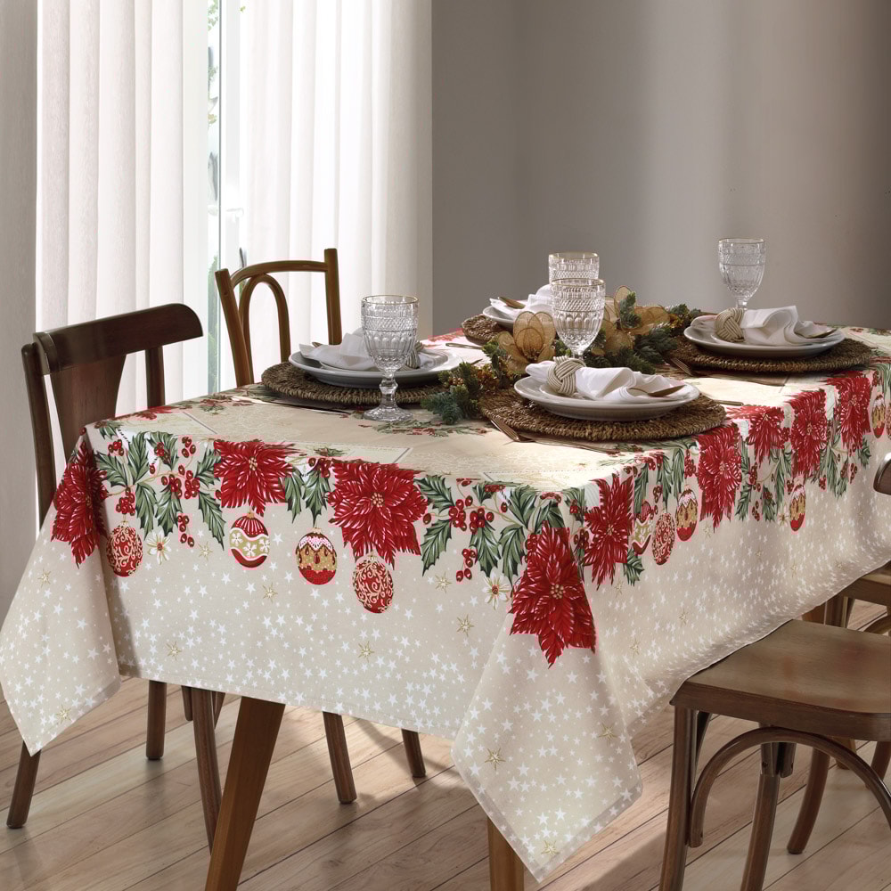 Toalha de Mesa Quadrada Dohler Athenas Postal Natalino 4 Lugares 1,40m x 1,40m