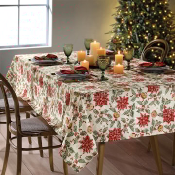 Toalha de Mesa Quadrada Dohler Celebra Flores de Natal com Efeito Brilho 4 Lugares 1,60m x 1,60m