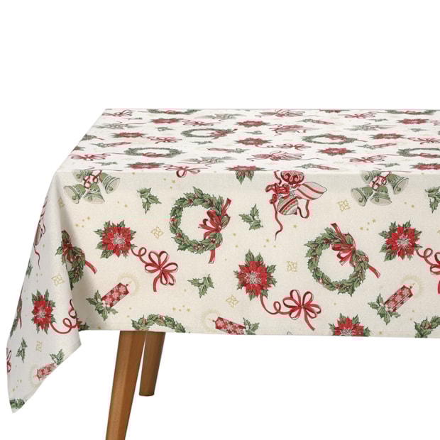 Toalha de Mesa Quadrada Dohler Celebra Guirlandas de Natal com Efeito Brilho 4 Lugares 1,60m x 1,60m