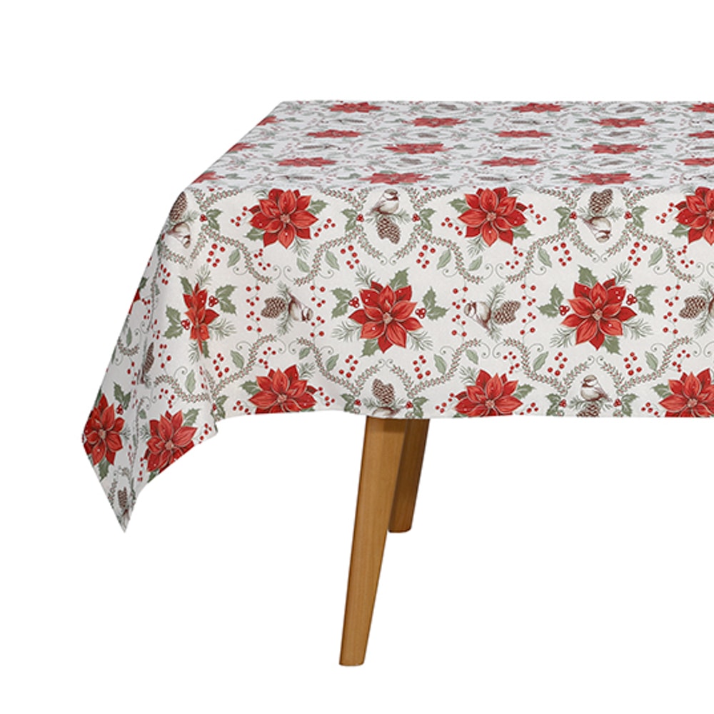 Toalha de Mesa Quadrada Dohler Celebra Jardim de Natal com Efeito Brilho 4 Lugares 1,60m x 1,60m