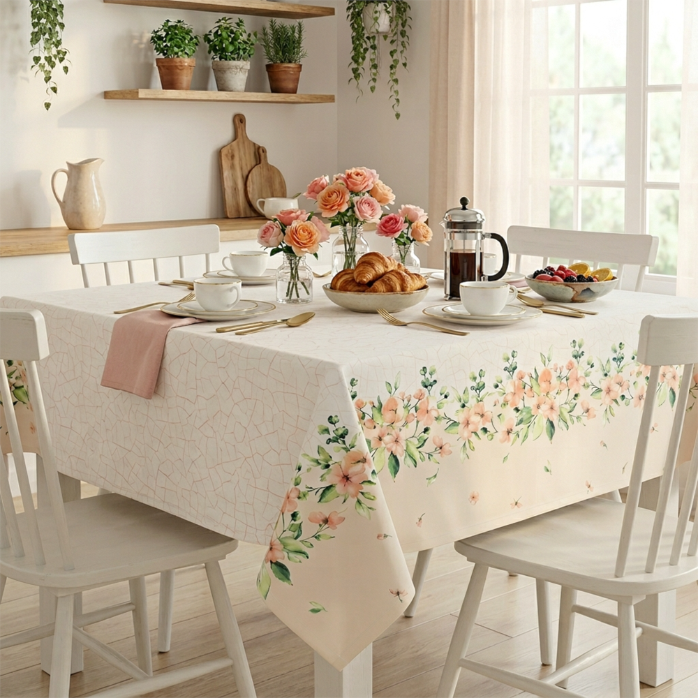 Toalha de Mesa Quadrada Dohler Clean Athenas Jardim Rosado 4 Lugares 1,40m x 1,40m