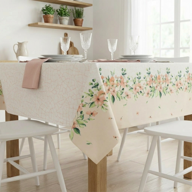 Toalha de Mesa Quadrada Dohler Clean Athenas Jardim Rosado 4 Lugares 1,40m x 1,40m