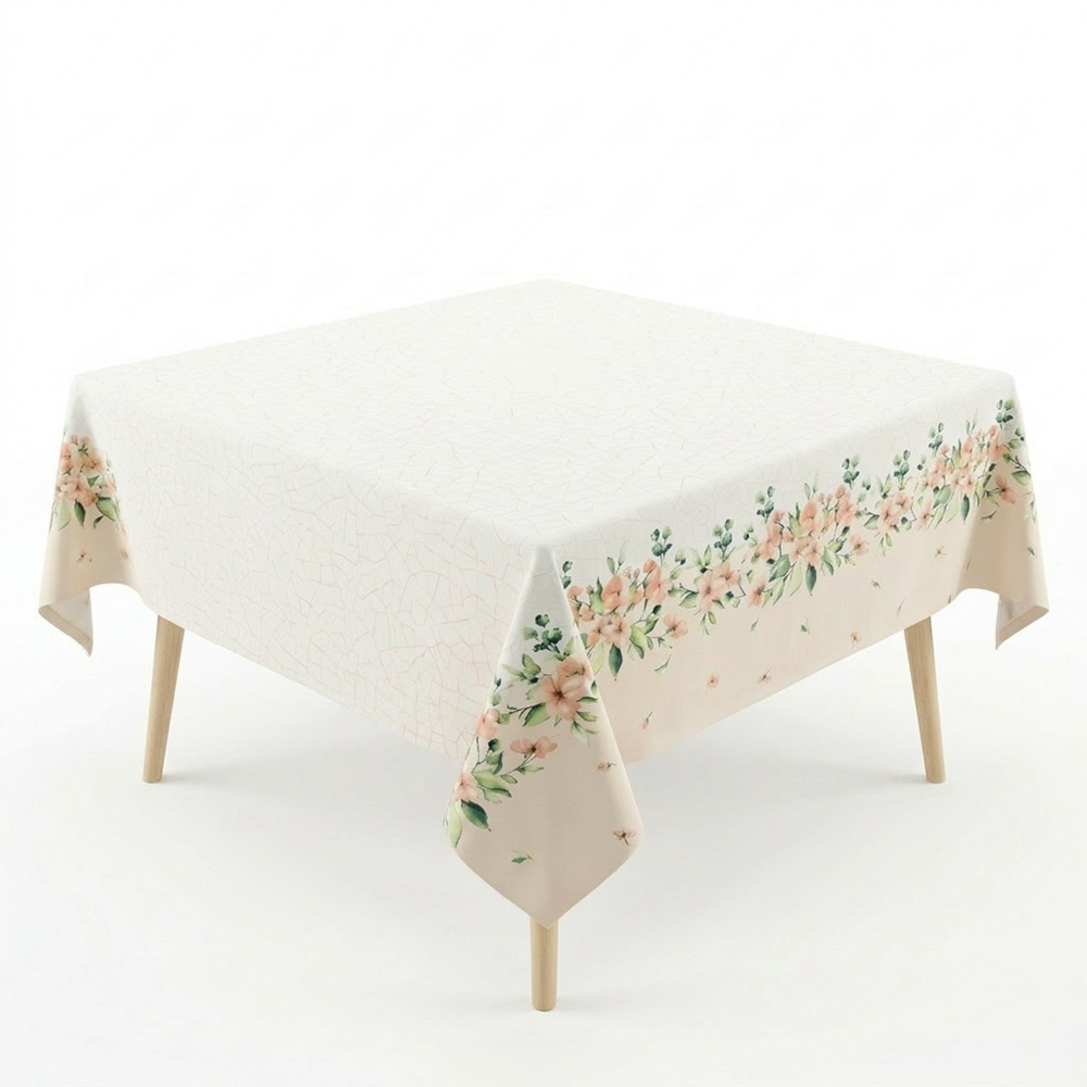 Toalha de Mesa Quadrada Dohler Clean Athenas Jardim Rosado 4 Lugares 1,40m x 1,40m