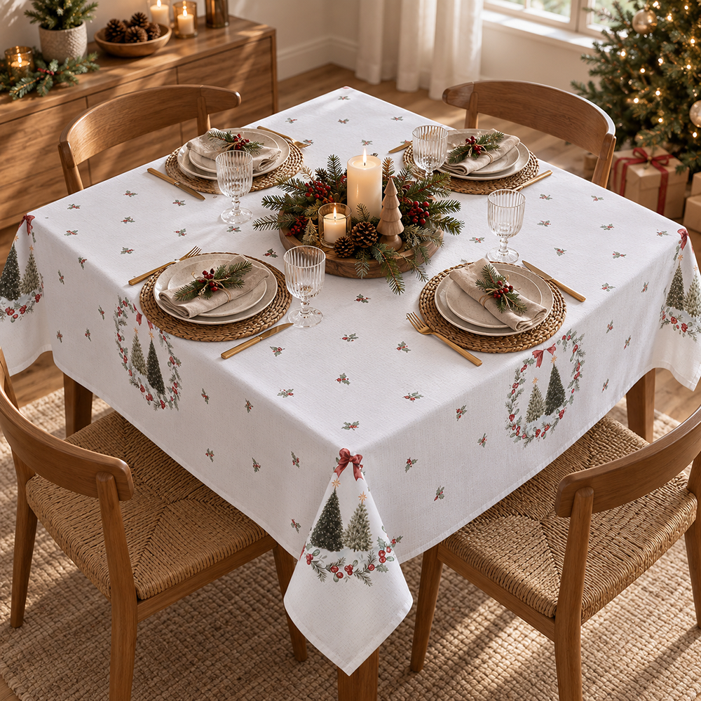 Toalha de Mesa Quadrada Dohler Clean Estampado Digital Bosque de Natal 4 Lugares 1,40m x 1,40m