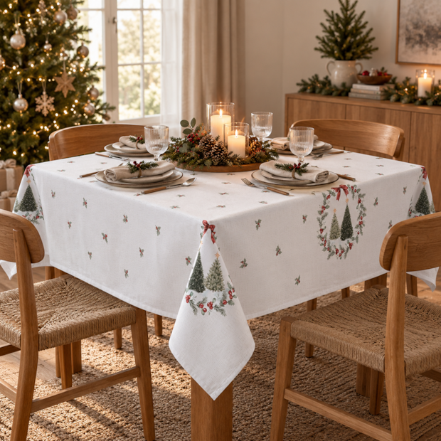 Toalha de Mesa Quadrada Dohler Clean Estampado Digital Bosque de Natal 4 Lugares 1,40m x 1,40m