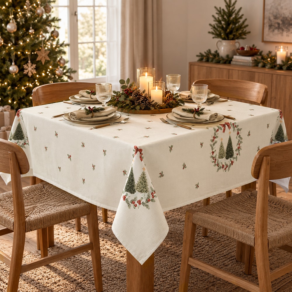 Toalha de Mesa Quadrada Dohler Clean Estampado Digital Bosque de Natal 8 Lugares 1,80m x 1,80m