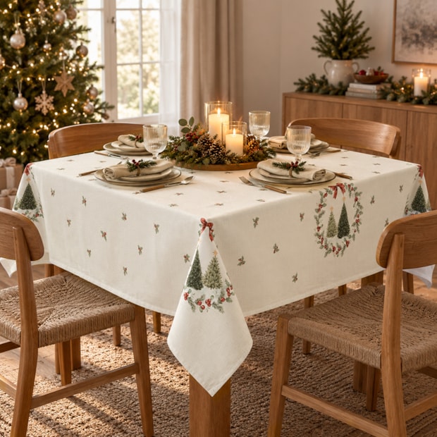 Toalha de Mesa Quadrada Dohler Clean Estampado Digital Bosque de Natal 8 Lugares 1,80m x 1,80m