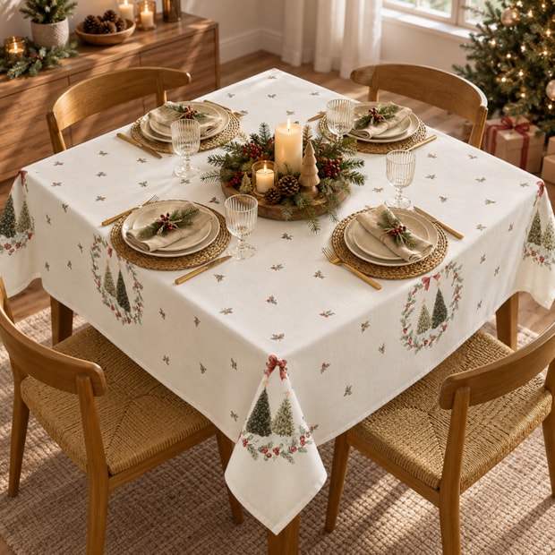 Toalha de Mesa Quadrada Dohler Clean Estampado Digital Bosque de Natal 8 Lugares 1,80m x 1,80m