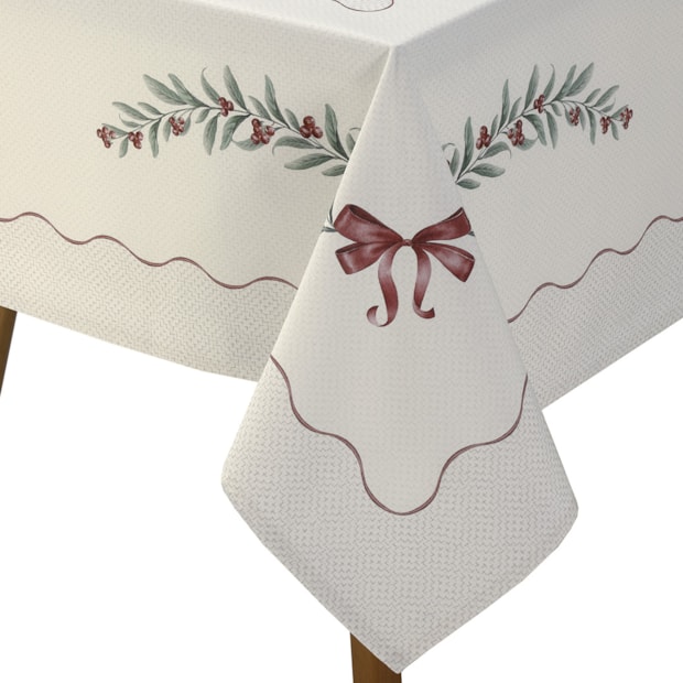 Toalha de Mesa Quadrada Dohler Clean Matisse Estampado Digital Laços de Natal 8 Lugares 2,00m x 2,00m
