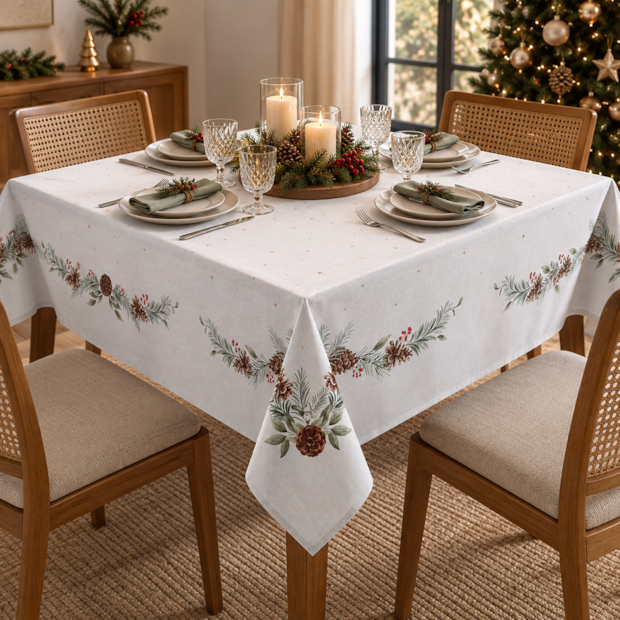 Toalha de Mesa Quadrada Dohler Clean Matisse Estampado Digital Natal Campestre 8 Lugares 2,00m x 2,00m