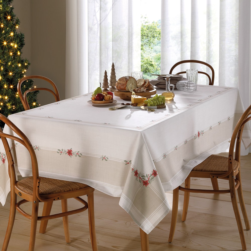 Toalha de Mesa Quadrada Dohler Clean Matisse Estampado Digital Ramos de Natal 4 Lugares 1,60m x 1,60m