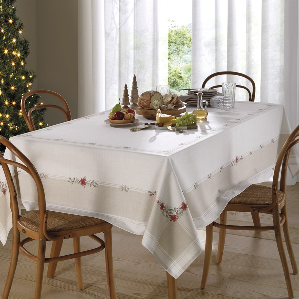 Toalha de Mesa Quadrada Dohler Clean Matisse Estampado Digital Ramos de Natal 8 Lugares 2,00m x 2,00m