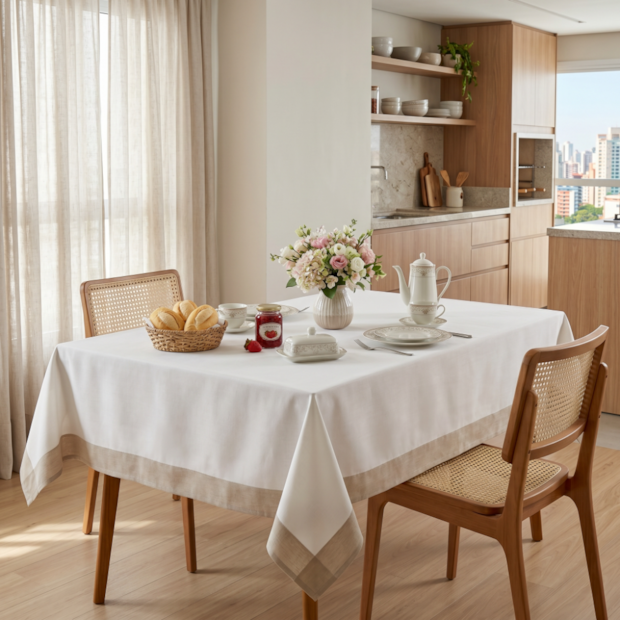Toalha de Mesa Quadrada Dohler Léia Ponto Ajour 8 Lugares 100% Algodão 2,00m x 2,00m