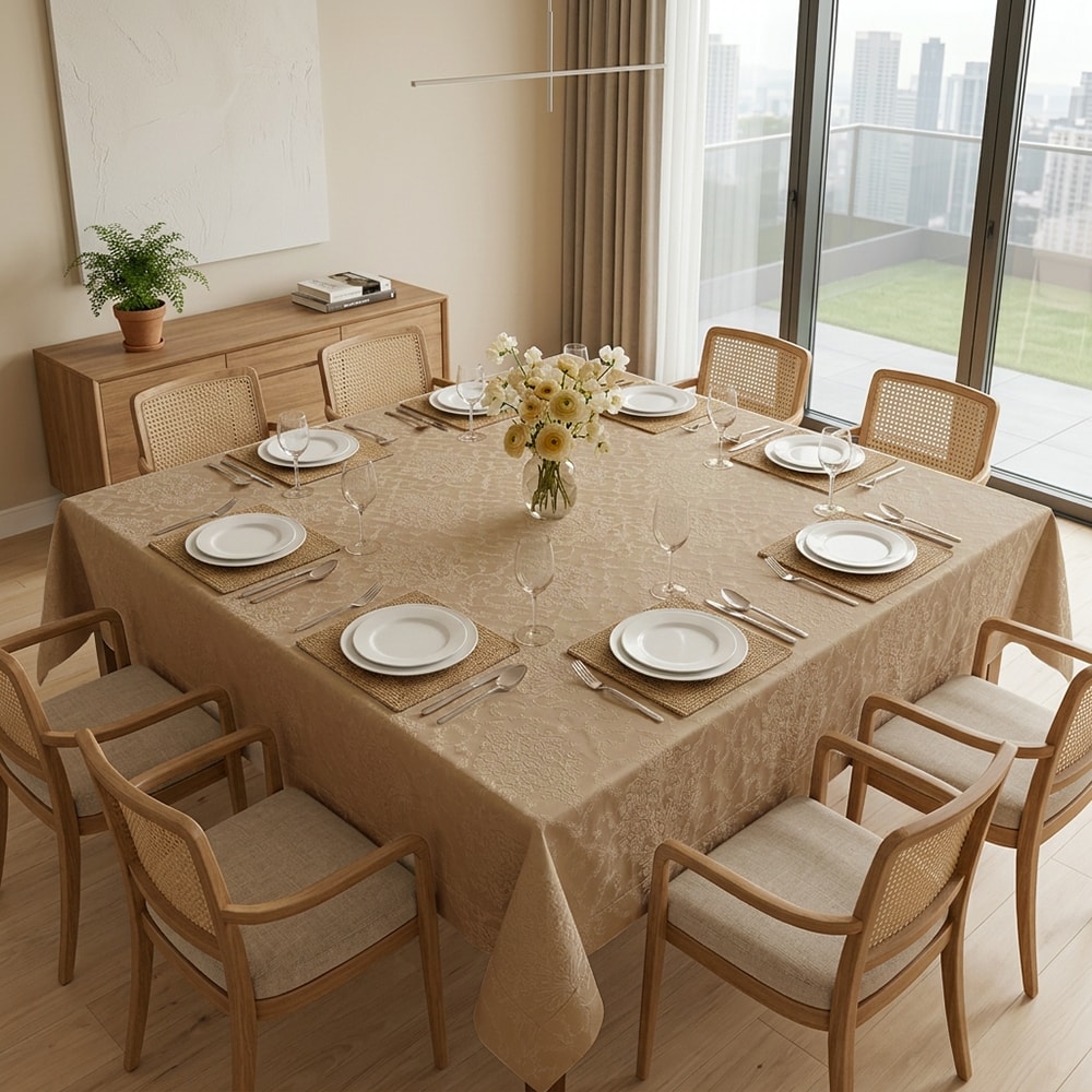 Toalha de Mesa Quadrada Karsten Alamanda Jacquard 8 Lugares 2,20m x 2,20m