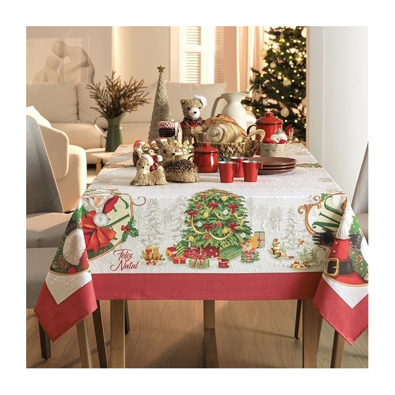 Toalha de Mesa Quadrada Karsten Fábula do Noel com Efeito Puff 4 Lugar