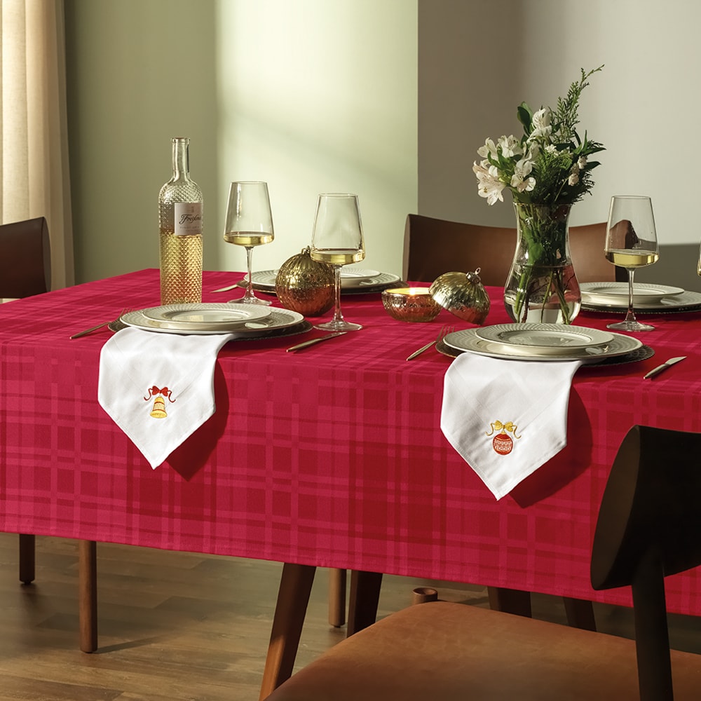 Toalha de Mesa Quadrada Karsten Jacquard Celebra Lava Fácil Tartan 8 Lugares 1,80m x 1,80m