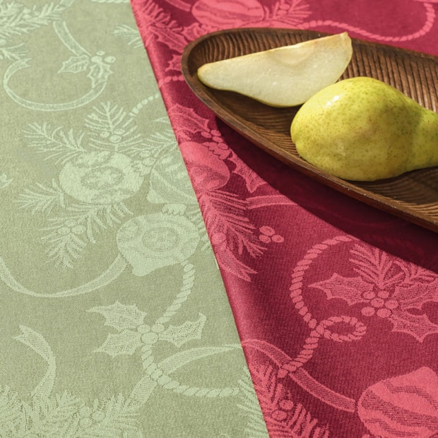 Toalha de Mesa Quadrada Karsten Jacquard Fitas de Natal 4 Lugares 1,40m x 1,40m
