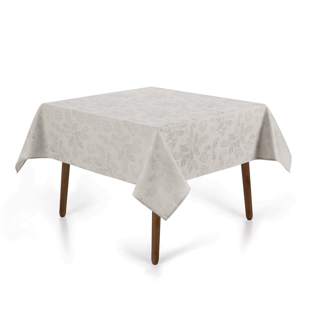 Toalha de Mesa Quadrada Karsten Jacquard Natal Azevinho 4 Lugares 1,40m x 1,40m