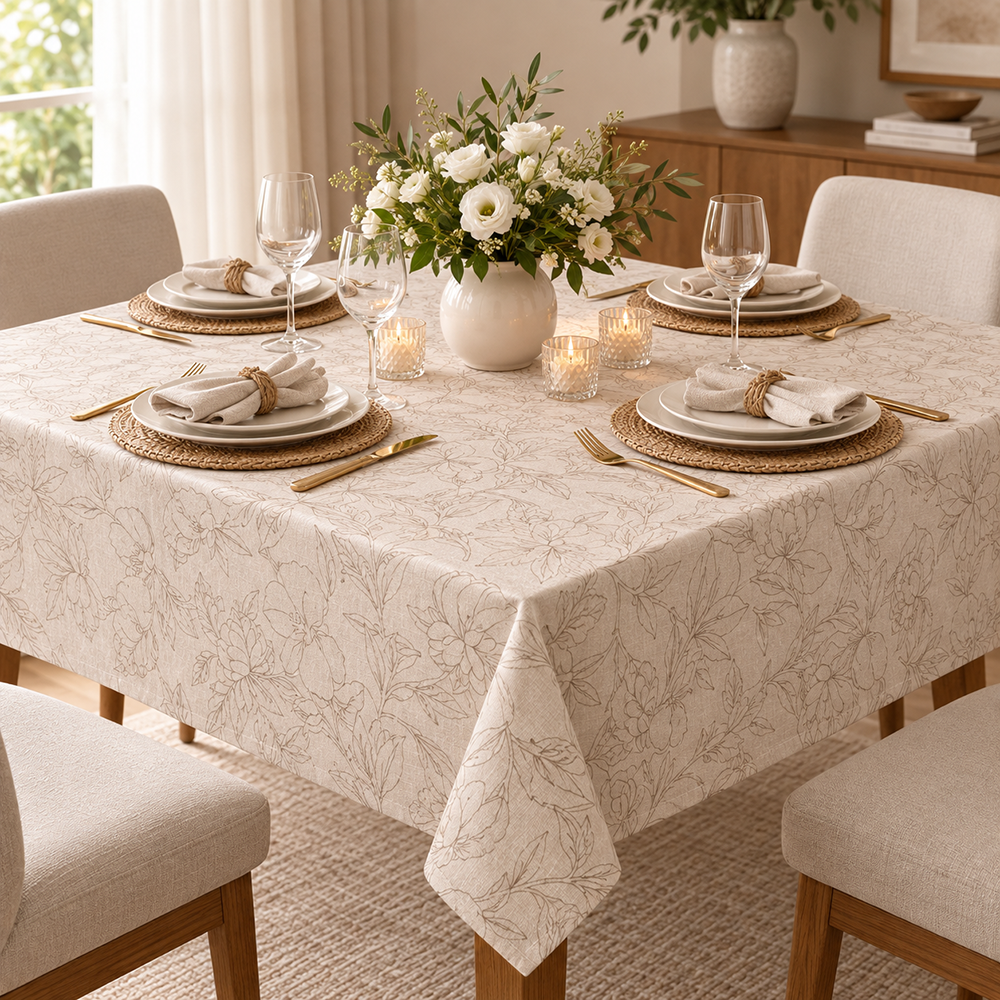Toalha de Mesa Quadrada Nativa Floral 4 Lugares 1,40m x 1,40m