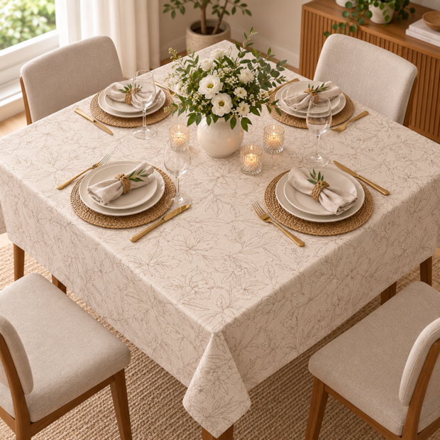 Toalha de Mesa Quadrada Nativa Floral 4 Lugares 1,40m x 1,40m