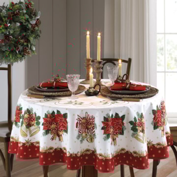 Toalha de Mesa Redonda Dohler Athenas Clássicos de Natal 4 Lugares 1,60m