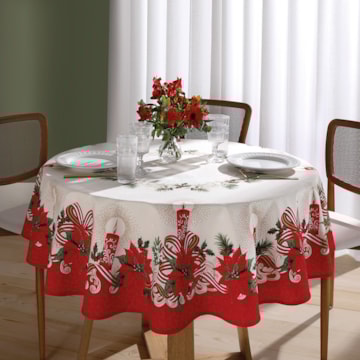 Toalha de Mesa Redonda Dohler Athenas Luz de Natal 4 Lugares 1,60m