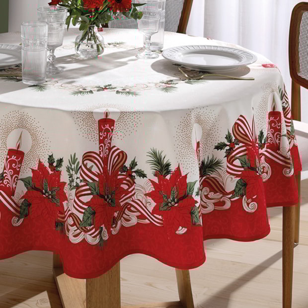 Toalha de Mesa Redonda Dohler Athenas Luz de Natal 4 Lugares 1,60m