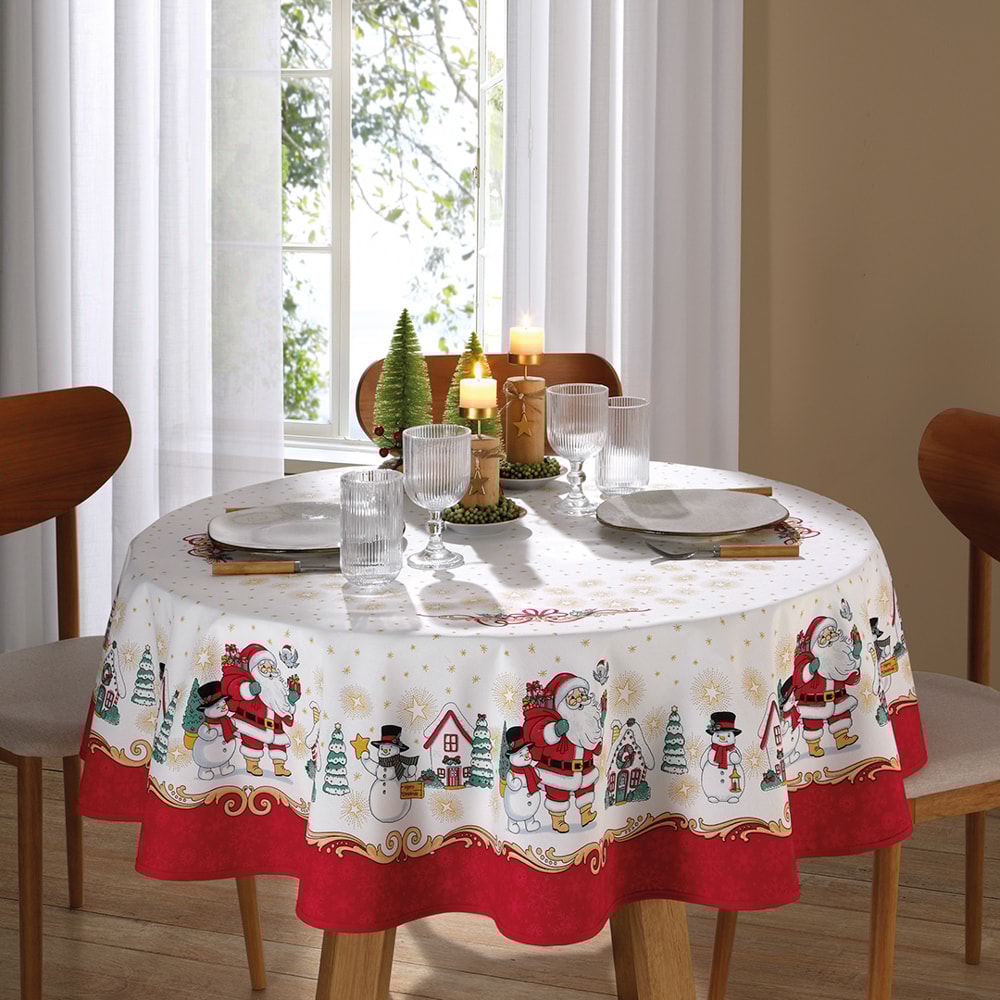 Toalha de Mesa Redonda Dohler Athenas Natal Amigos do Noel 4 Lugares 160m