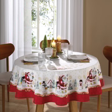 Toalha de Mesa Redonda Dohler Athenas Natal Amigos do Noel 4 Lugares 160m