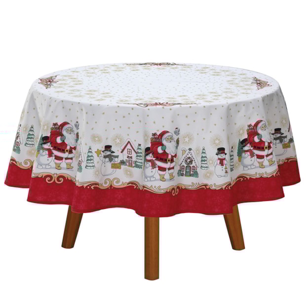 Toalha de Mesa Redonda Dohler Athenas Natal Amigos do Noel 4 Lugares 160m