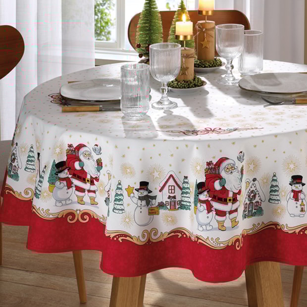 Toalha de Mesa Redonda Dohler Athenas Natal Amigos do Noel 4 Lugares 160m