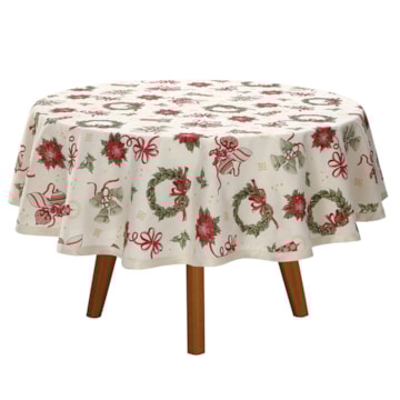 Toalha de Mesa Redonda Dohler Celebra Guirlandas de Natal com Efeito Brilho 4 Lugares 1,60m