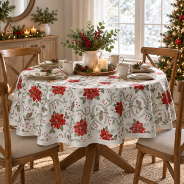 Toalha de Mesa Redonda Dohler Celebra Jardim de Natal com Efeito Brilho 4 Lugares 1,60m