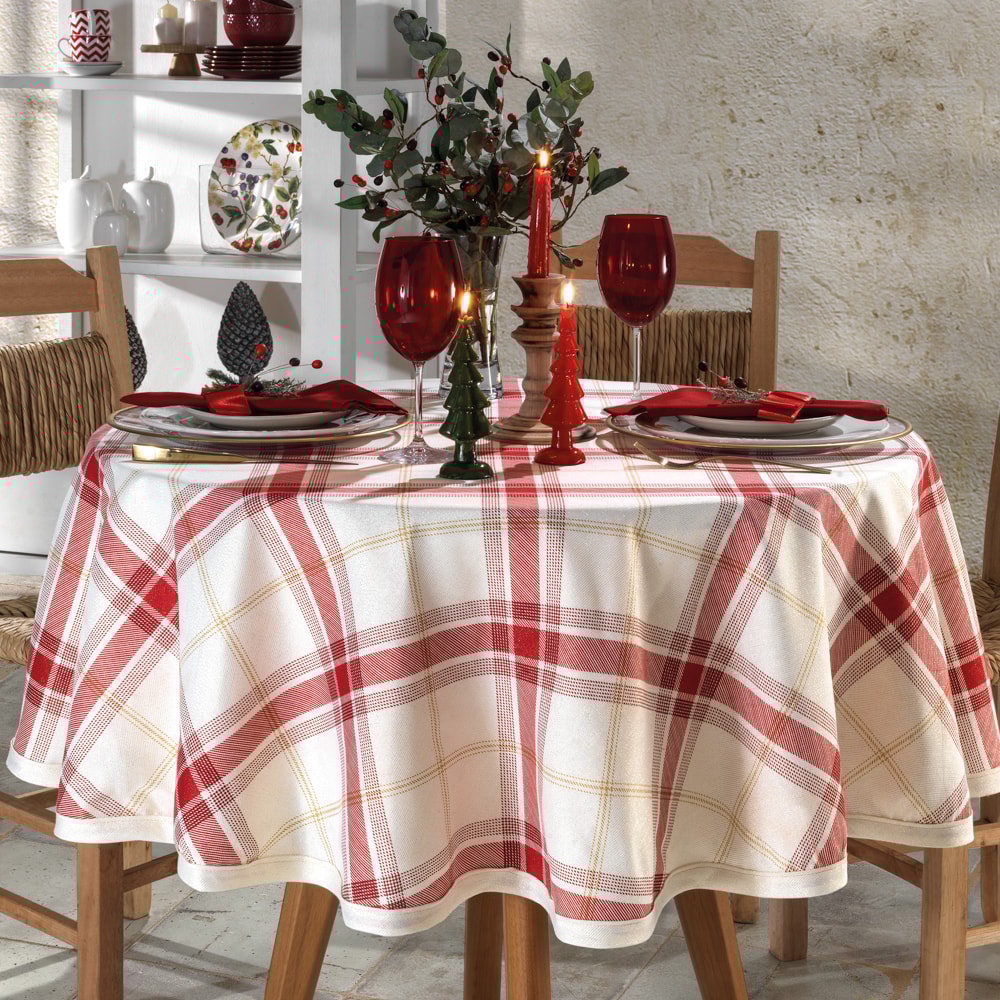 Toalha de Mesa Redonda Dohler Celebra Natal Xadrez 4 Lugares 1,60m