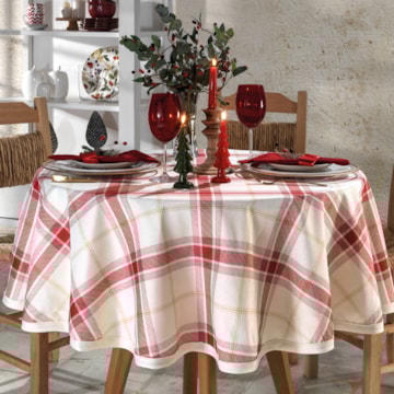 Toalha de Mesa Redonda Dohler Celebra Natal Xadrez 4 Lugares 1,60m