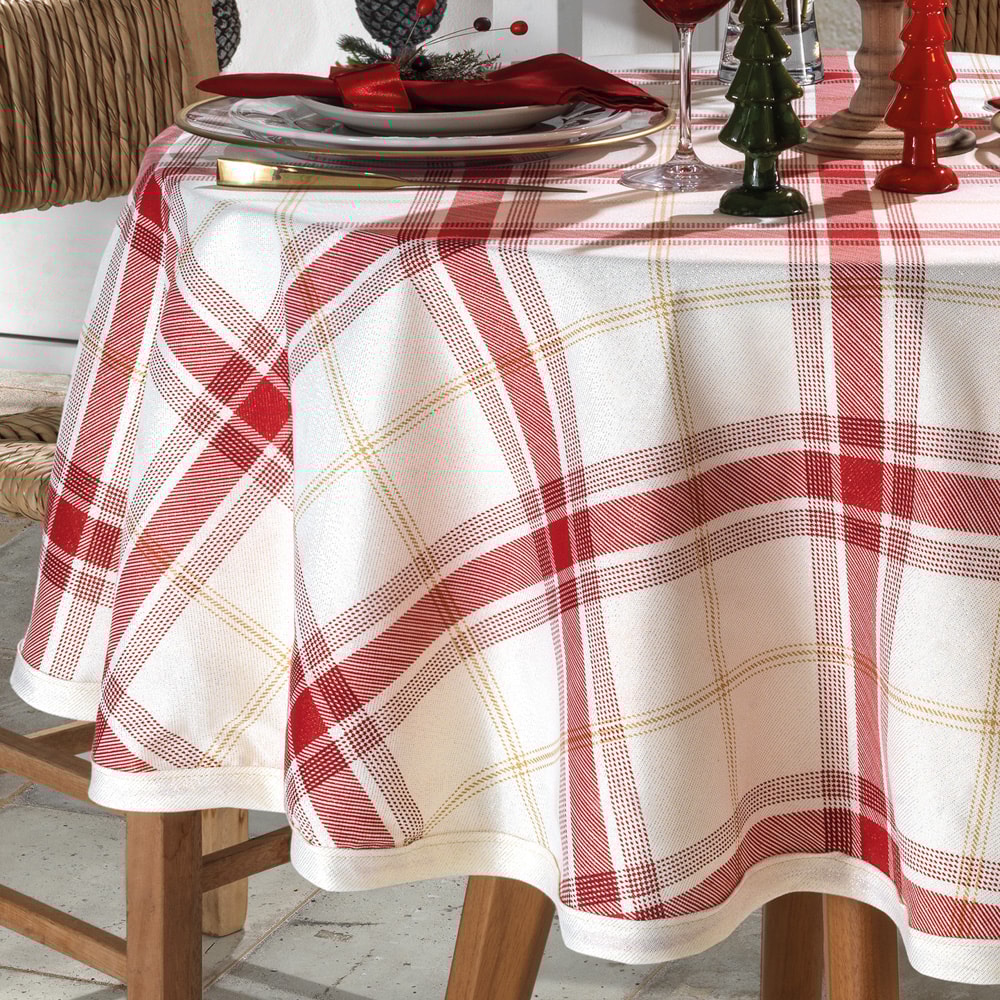 Toalha de Mesa Redonda Dohler Celebra Natal Xadrez 4 Lugares 1,60m