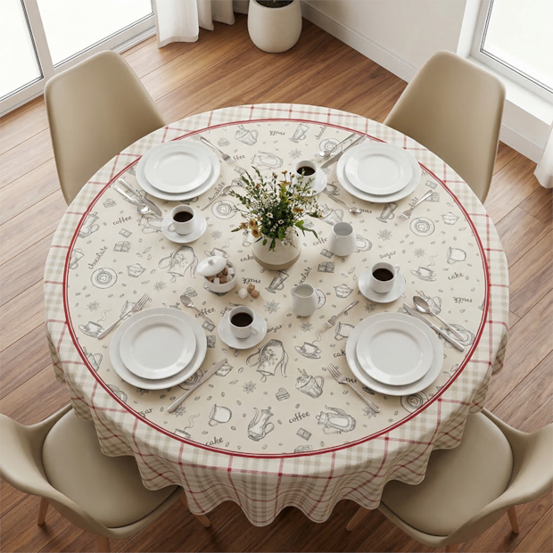 Toalha de Mesa Redonda Dohler Chá da Tarde 4 Lugares 100% Algodão 1,60m