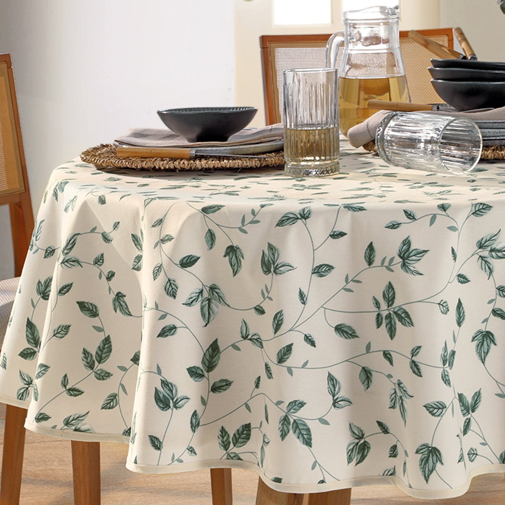 Toalha de Mesa Redonda Dohler Clean Athenas Botânica Folhas 4 Lugares 1,60m