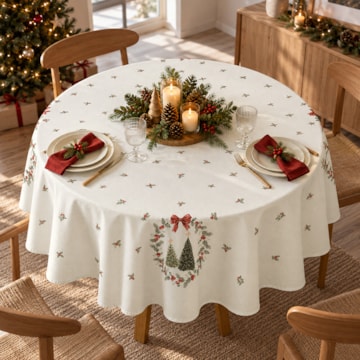 Toalha de Mesa Redonda Dohler Clean Estampado Digital Bosque de Natal 8 Lugares 1,80m