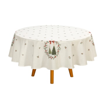Toalha de Mesa Redonda Dohler Clean Estampado Digital Bosque de Natal 8 Lugares 1,80m
