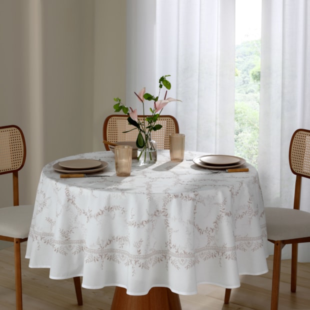 Toalha de Mesa Redonda Dohler Clean Iris 8 Lugares 1,80m