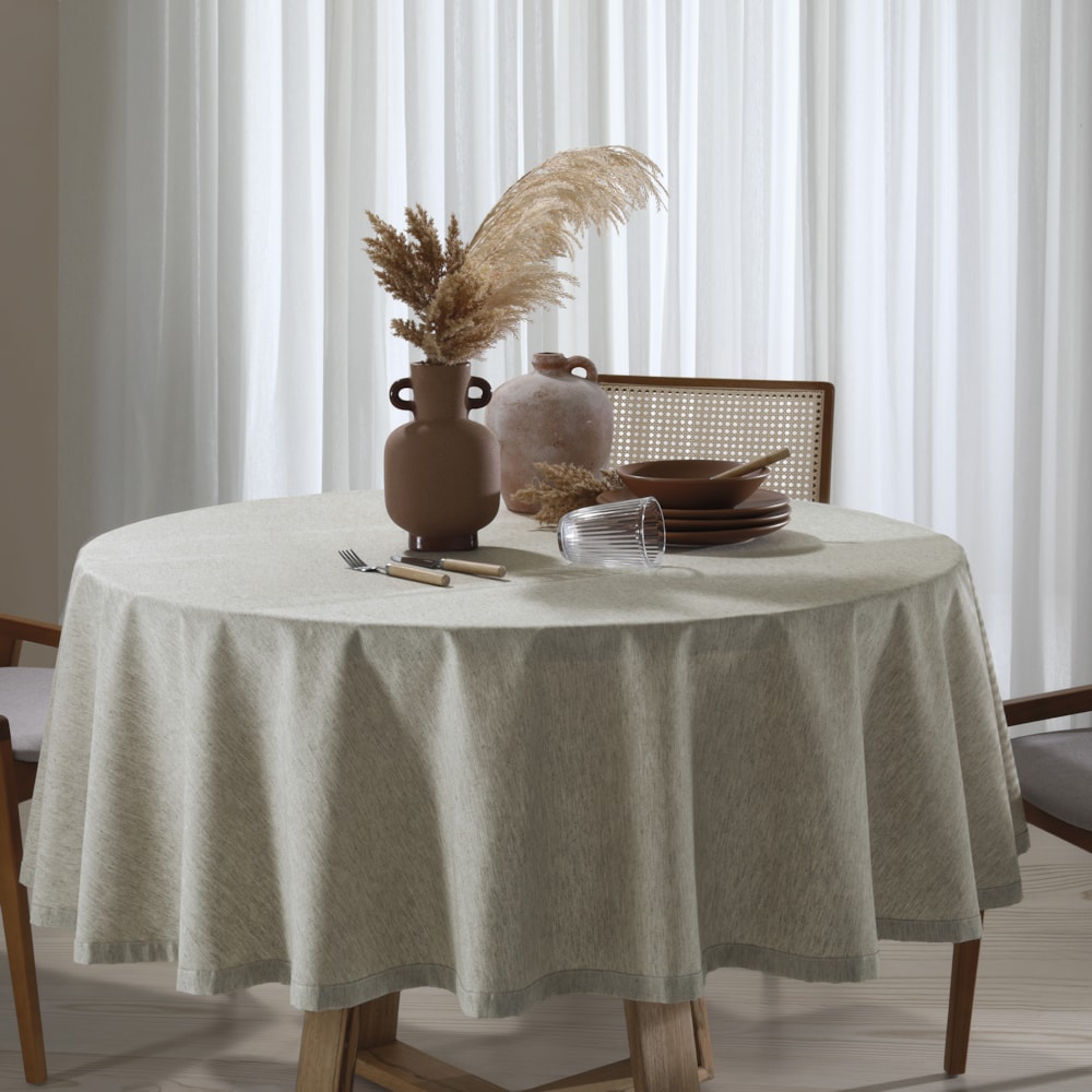 Toalha de Mesa Redonda Dohler Clean Linhares Lisa c/ Linho AM-5215 6 a 8 Lugares 2,00m